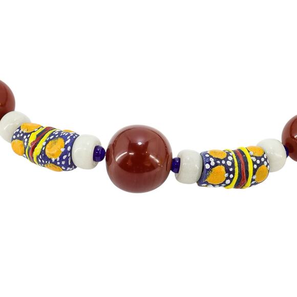 Boho Tribal Artisan Necklace Krobo Bead Carnelian Lapis Lazuli Jade Lampwork 21" - Picture 3 of 7